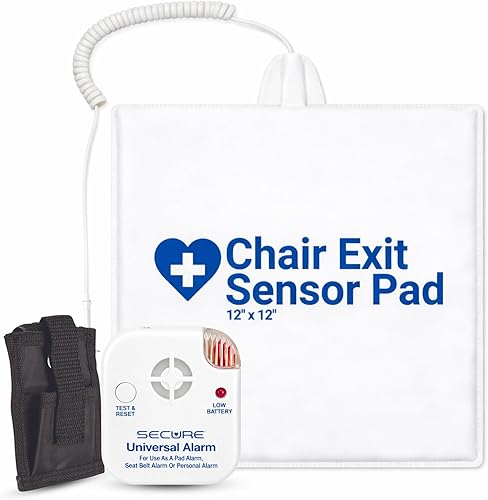 Alarma segura para silla para pacientes ancianos con demencia – Almohadilla de sensor a largo plazo de 12 x 12 pulgadas y monitor de alerta de