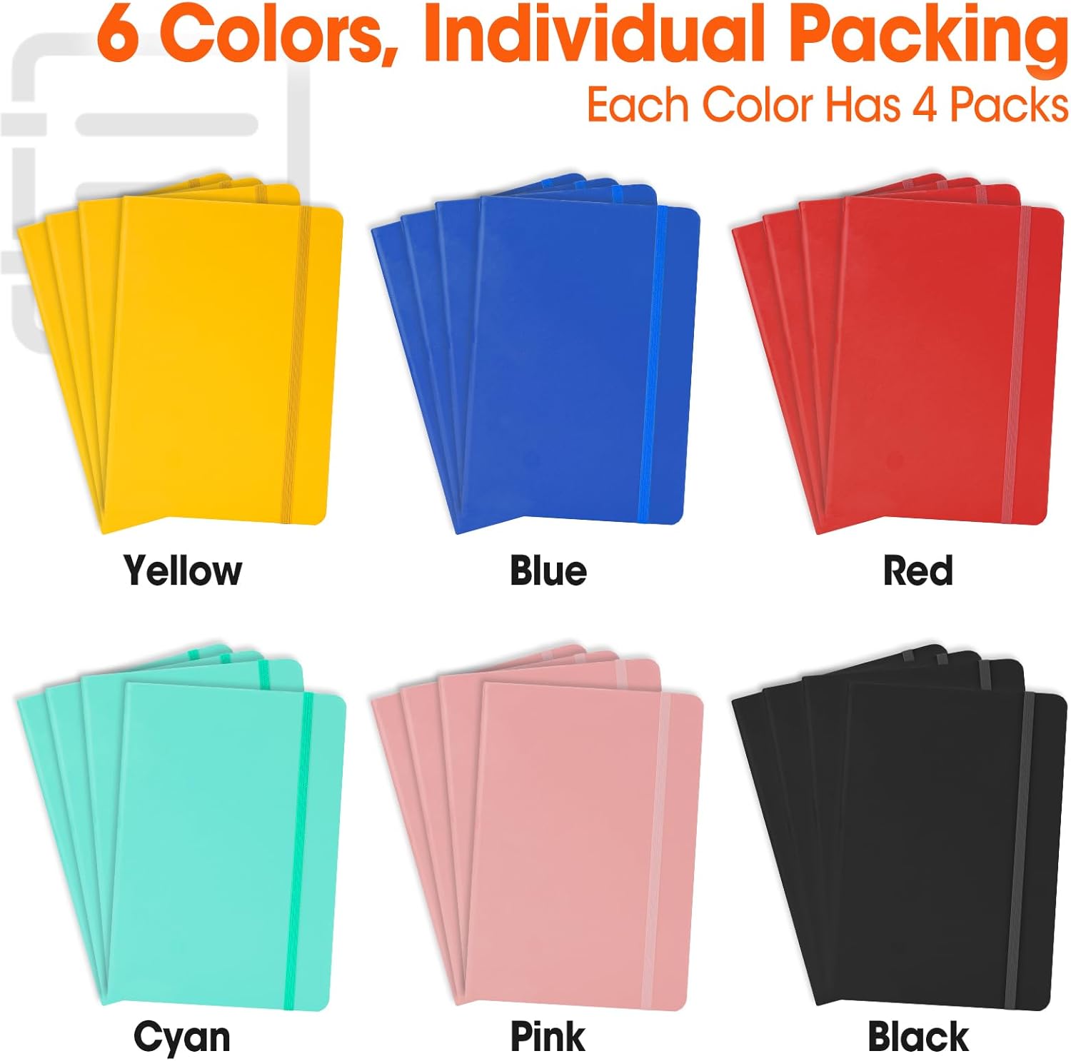 24 Pack Lined Journal Notebook for Work, 200 Pages, Medium 5.5" x 8.3", A5 College Ruled Notebook, 6 Colors, Hardcover Journaling Notebooks for Writing, Note Taking