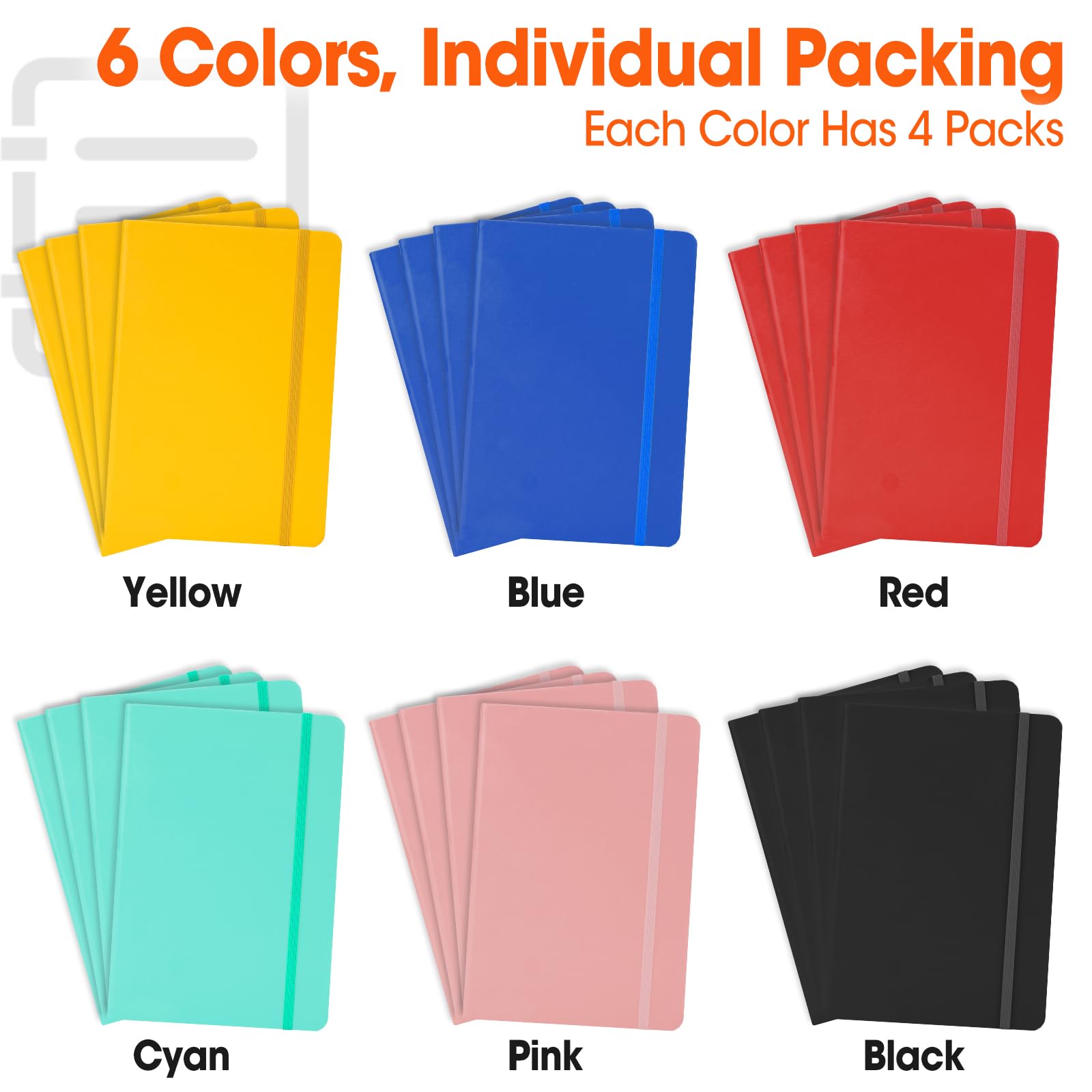 Confezione da 24 quaderni a righe per lavoro, 200 pagine, medio 14 x 21,1 cm, formato A5, a righe, 6 colori, copertina rigida per scrivere, prendere appunti