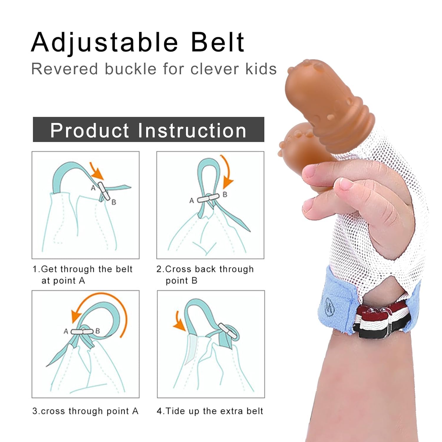 Elfzone Thumb Sucking Stop for Kids - 1-2 Years Old - Silicone Finger Guard for Thumb Sucking with Breathable Mesh Adjustable Thumb Sucking Treatment Kit for 12 Months (Blue, Small)