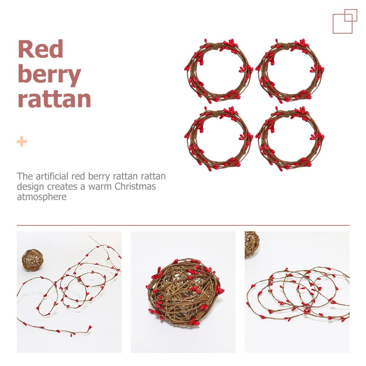 3 Series Guirnalda De Baya Roja Artificial para Decoración Navideña DIY Rattan Simulado De Baya Roja Adornos De Navidad para Interiores Y Exteriores Metros De 4 Piezas X 3
