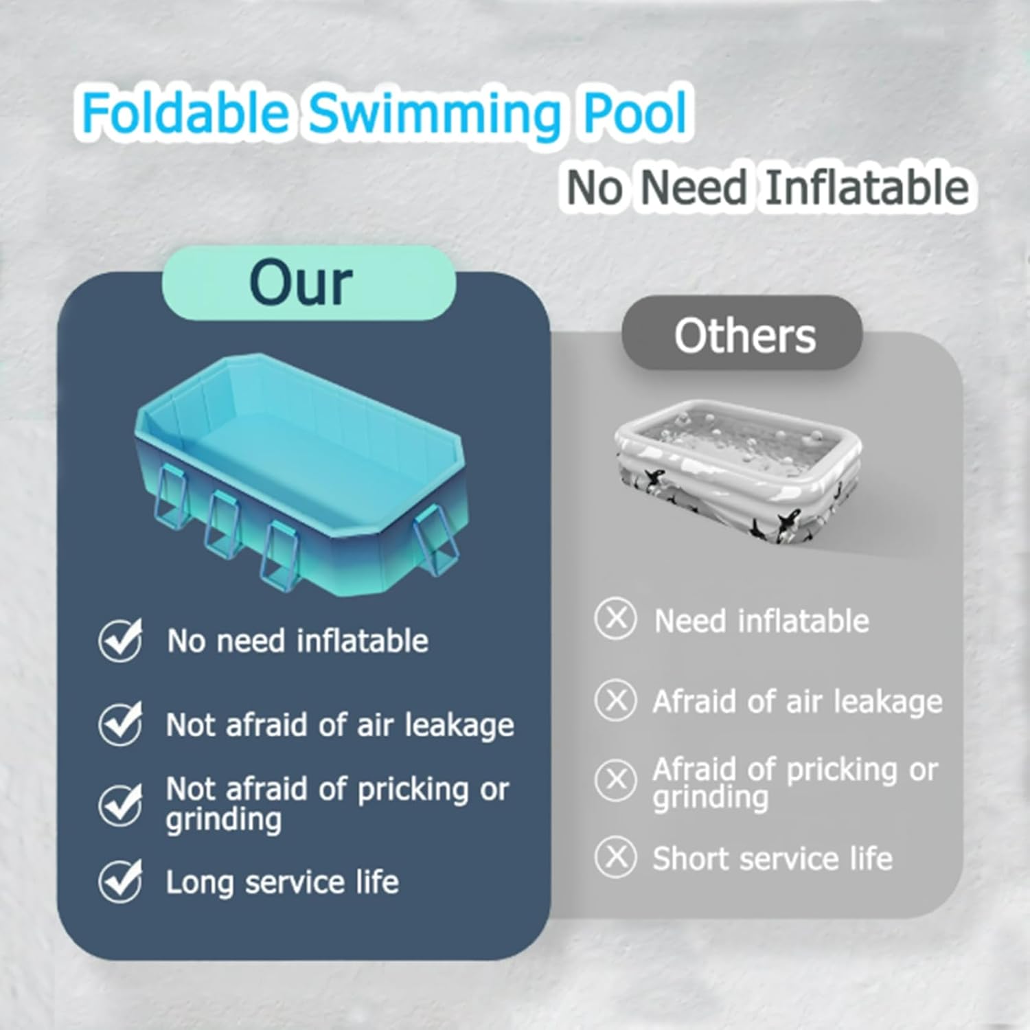 Jessie Foldable Pool for Kids and Adults Non Inflatable Frame Above Ground Outdoor Swimming Kiddie Pools Thickened Support Dog Pool Garden Backyard (102.36 in)