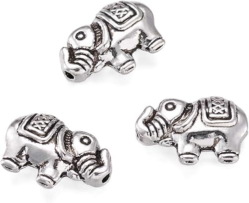 Miniatura 10 de Craftdady 60 cuentas espaciadoras de metal tibetano de elefante de la suerte, cuentas de animales talladas con detalles de oro antiguo y plata de