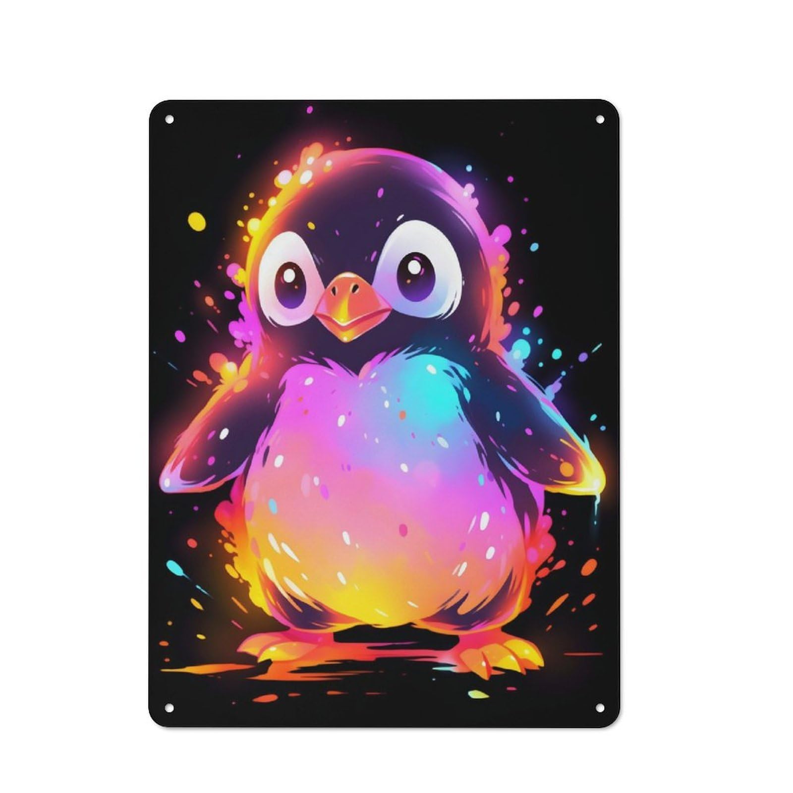 Cute Colorful Penguin Printed Metal Sign 40x30cm for Café Or Home Bar, Housewarming Wall Decor for People Furnishing Café And Home Bar