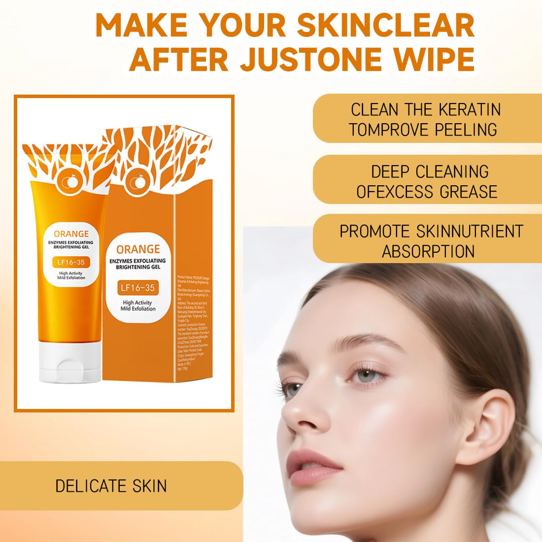 2 Pezzi Gentle Exfoliating Orange, Detergente Viso per la Pulizia Profonda della Pelle,Adatti per Uomini e Donne
