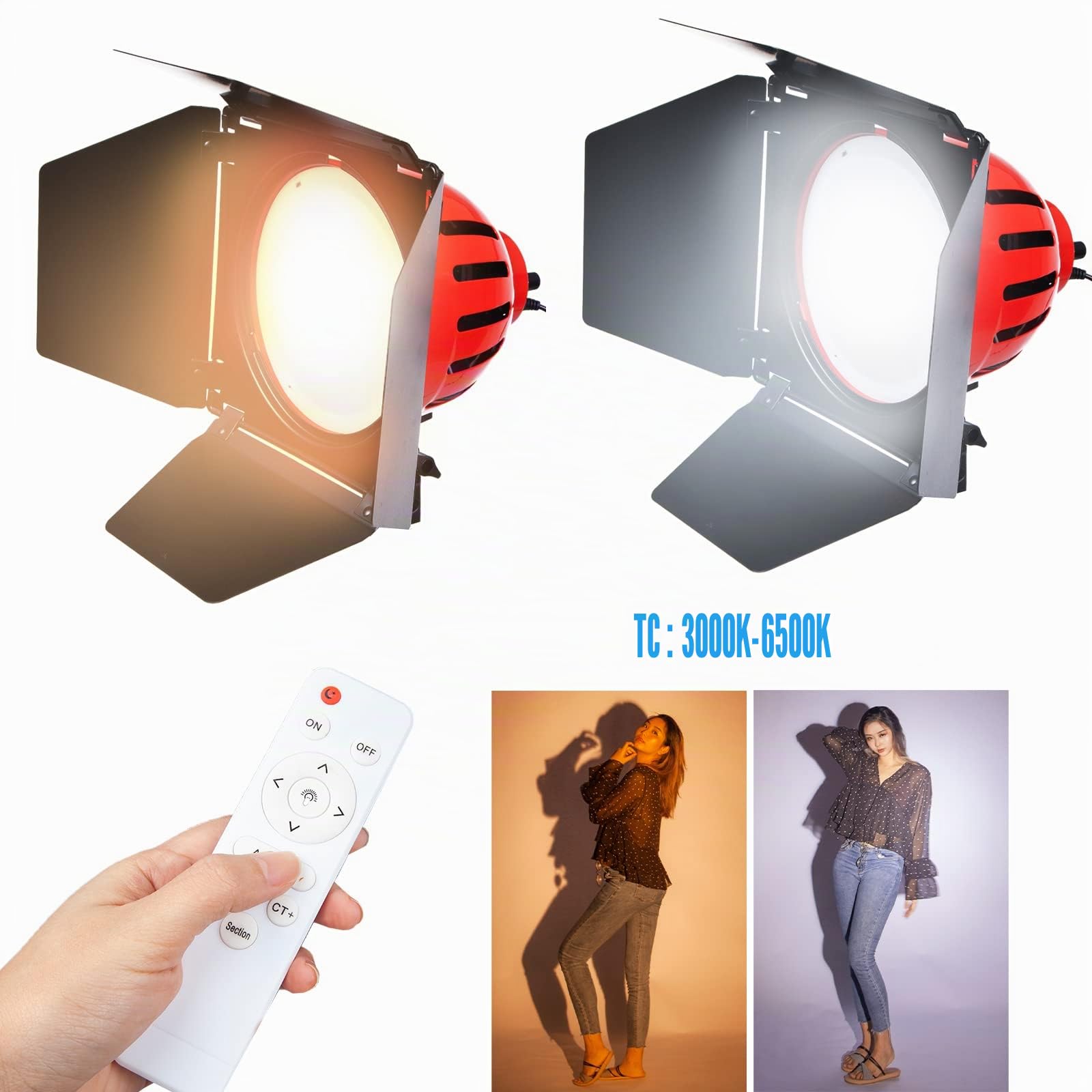 Projecteur Pro pour Studio Photo Vidéo Redhead Red Head Lampe Rouge Lumière 800W Mandarine Eclairage Continu Dimmer 3200K et 2m Trépieds pour Photographie Film Youtube Interviews