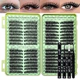 LASHSUN Lash Clusters Kit Wispy DIY Lash Extension Kit 640pcs Cat Eye Lashes Volume Cluster Eyelash DIY Lashes at home or Travel with Lash Bond and Seal,Lash Tweezers(Cat Eye 30D+40D+50D+60D Lash Kit)