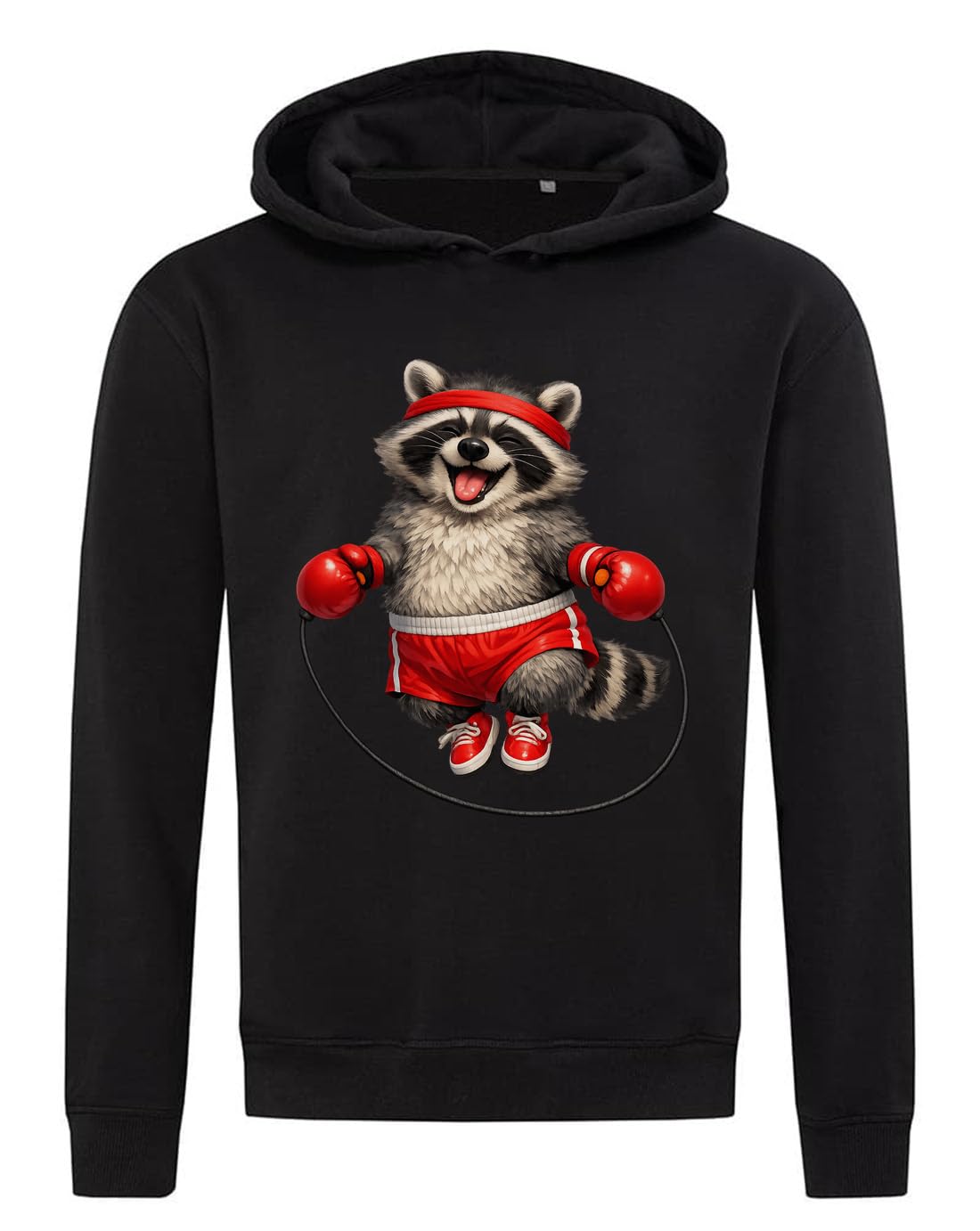 Happy Raccoon Boxing con corda per saltare felpa con cappuccio misto cotone nero