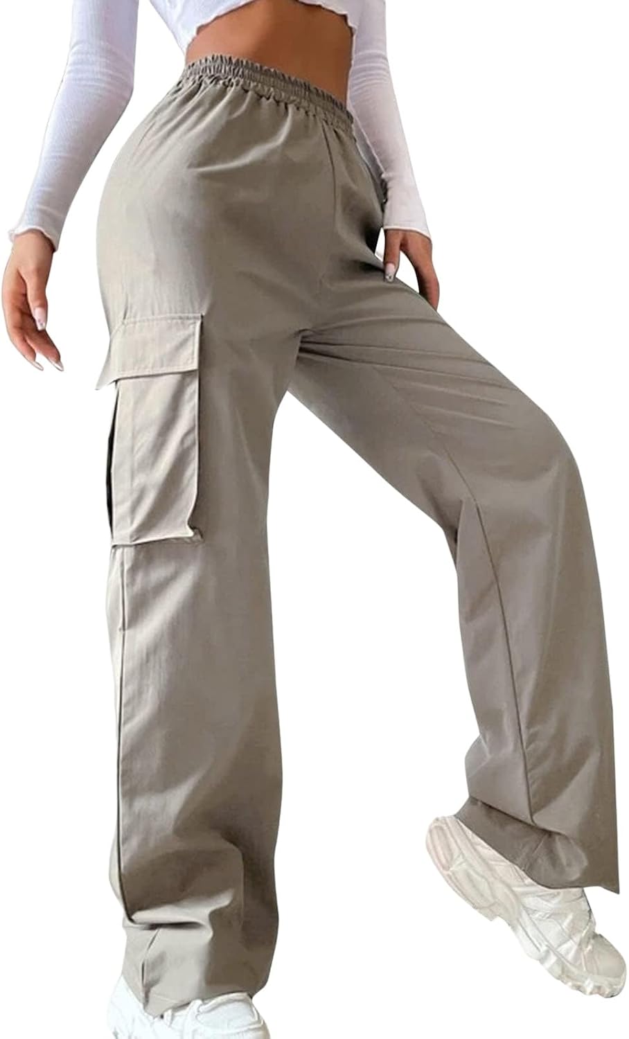 Womens High Waisted Pants Stretchy Wide Leg Cargo Pants Baggy Casual Pant Combat Military Trousers with Pockets 2025