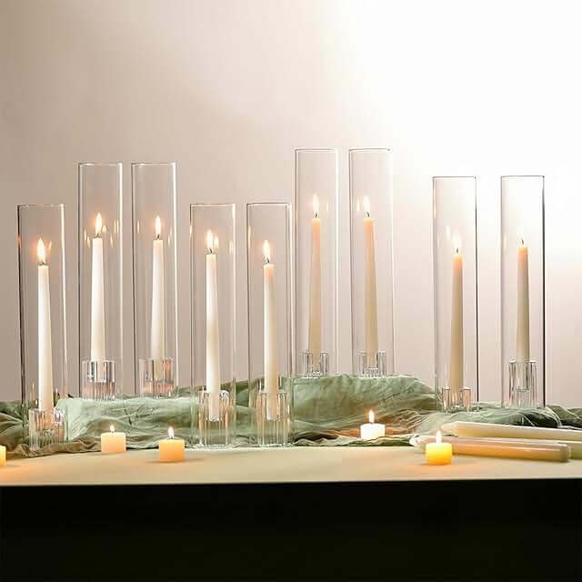 LETINE Ribbed Taper Candle Holders Set of 9 with 14