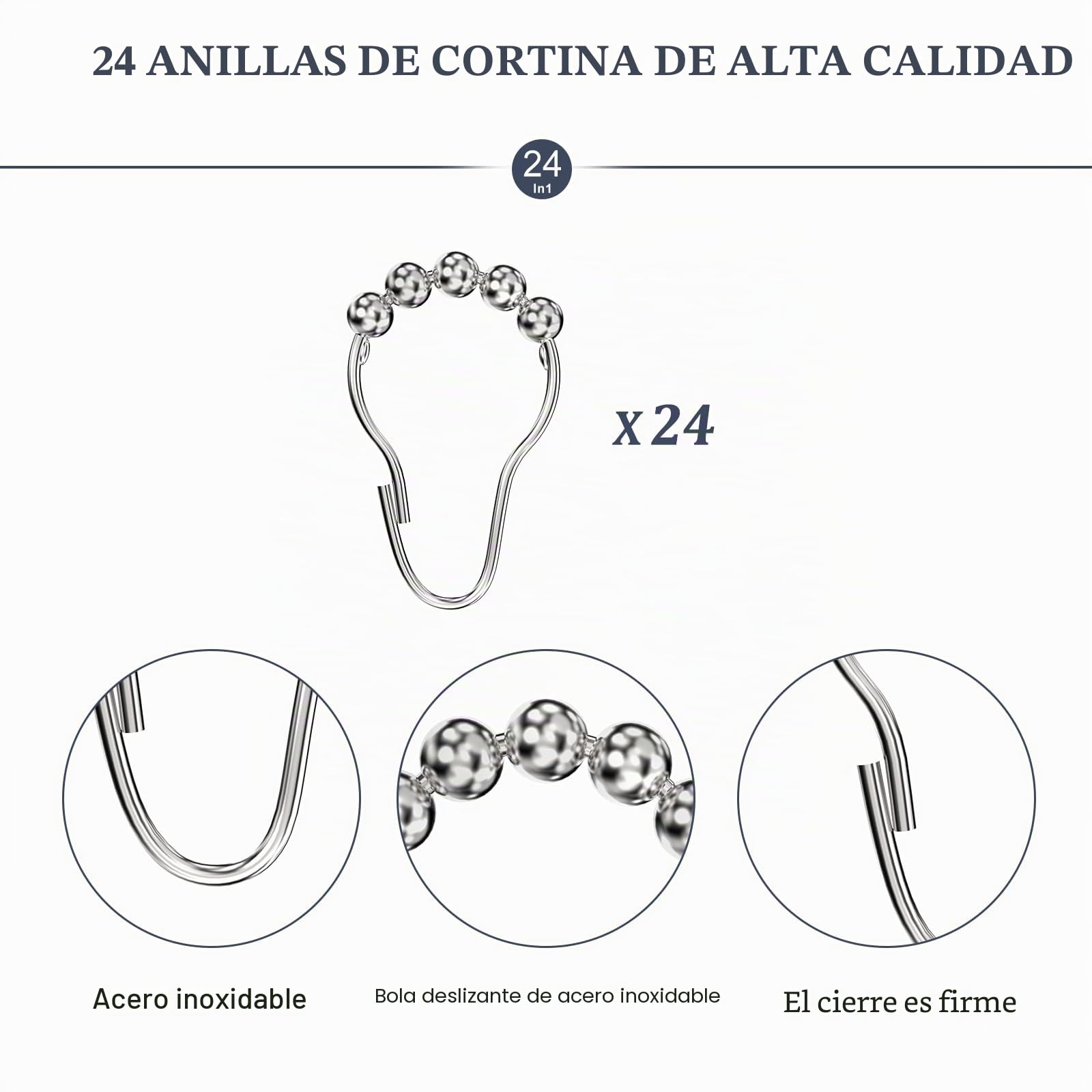 Barra de Cortina de Ducha en Forma de L o U, Acero Inoxidable 304 Resistente hasta 25kg, Riel de Esquina Ajustable para Bañera y Vestidor, Incluye 24 Ganchos, Plata