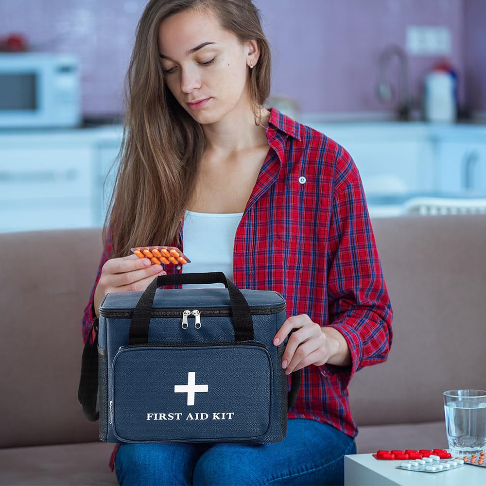 Porta Medicine da Viaggio 14L,Kit Pronto Soccorso XXL,Cassetta Pronto Soccorso Vuota,con Tracolla a Tracolla,Impermeabile, per Casa, Scuola, Viaggi, Campeggio, Escursioni (Marina)