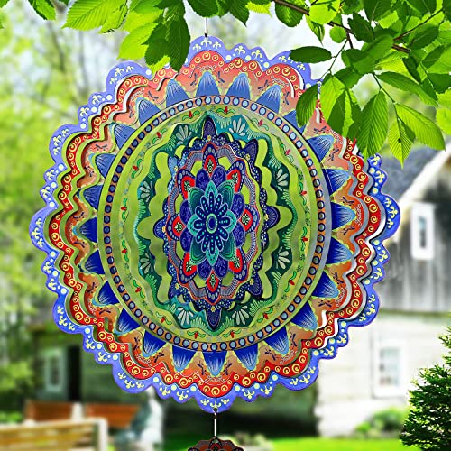 Mandala Wind Spinner Hanging, 12 Inch 3D Metal Wind Spinners Large Stainless Steel Wind Catchers For Outdoor Indoor Garden Yard Crafts Kinetic Wind Sculpture Ornaments Decoration Gifts(Mandala) #TOP5