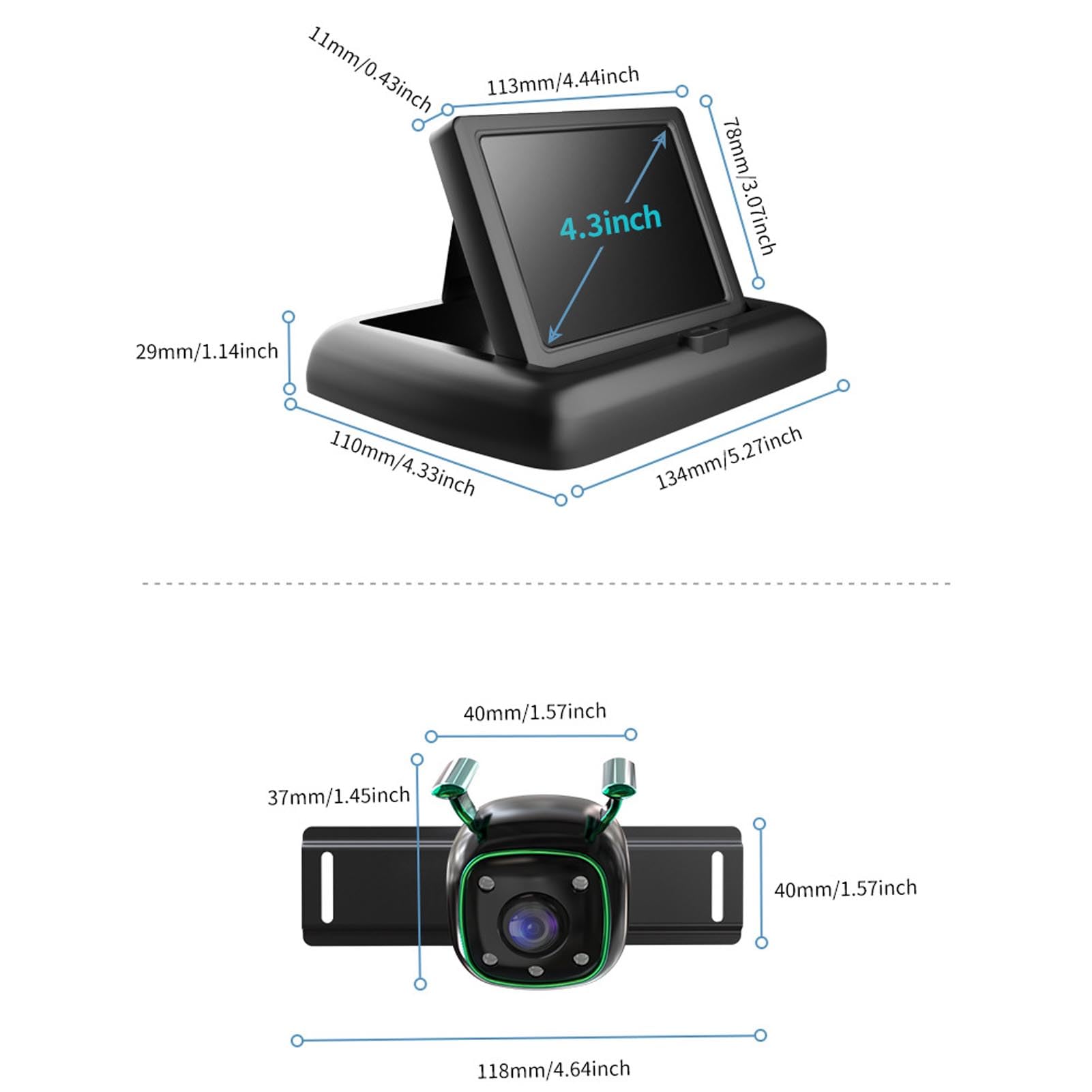 Dziecięca kamera samochodowa, składany monitor HD o przekątnej 4,3 cala i rozdzielczości 1080P do fotelików samochodowych ustawionych tyłem do kierunku jazdy, jednokanałowy system
