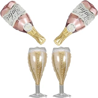 Aluminum Foil Champagne Balloons, Large 36Inch Pink Mylar Foil Helium Wine Glass Goblet Balloons for Birthday Engagement Bachelorette Party Decorations