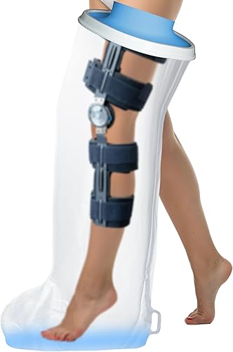Vista 8 de Protector de pierna para adultos para ducha, vendaje de ducha impermeable y cubierta de yeso con parte inferior acolchada antideslizante, protección