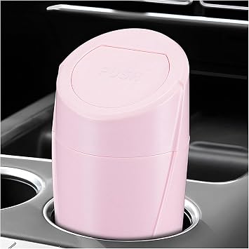 Car Trash Can Bin with Lid, Leakproof Portable Garbage Trash Bin Mini Cup Holder Organizer, Automotive Interior Dustbin Multipurpose Storage Container for Car Home Office Pink