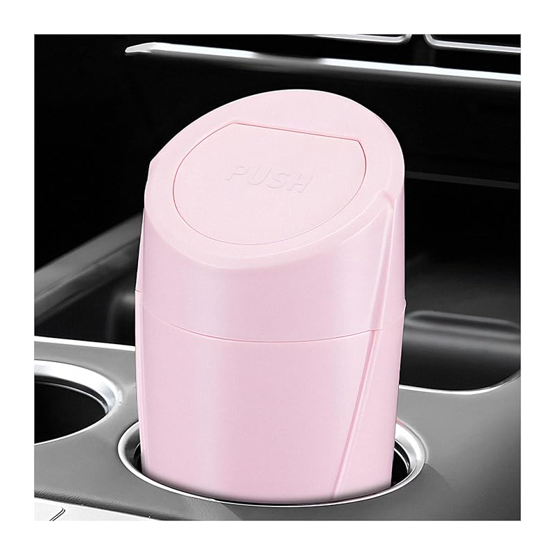 Lixeira automotiva portátil YTFRL com tampa, recipiente organizador para porta-copos, rosa