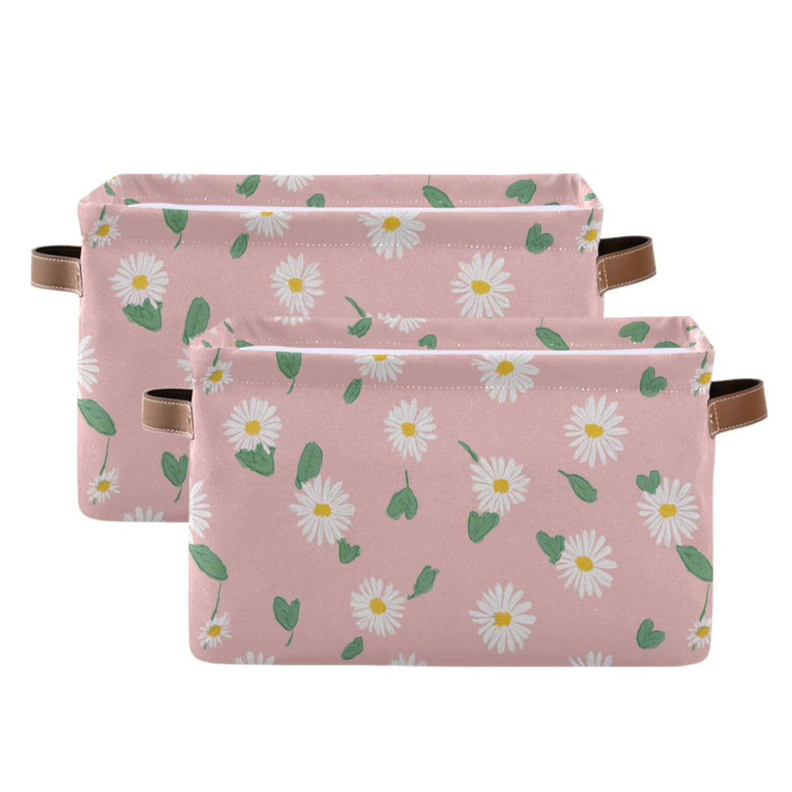 Aslsiy Storage Basket Daisy Spring Daisy Flower Nursery Bins Baby Toys Box Canvas Clothes Shelf Basket Laundry Hamper Gift Basket for Home Closet 2 Pcs