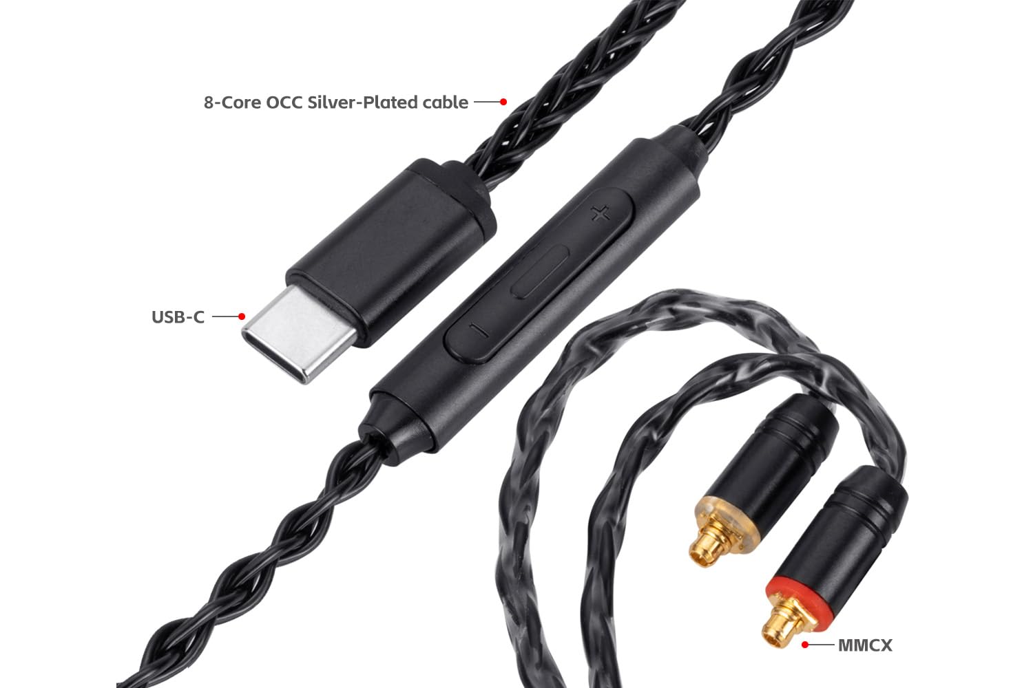 Alphatec Cable USB-C a Dual MMCX IEM Balance para auriculares, 8 núcleos OCC chapado en plata, actualización de audio digital ultra flexible para auriculares intraurales, control en línea (4 pies