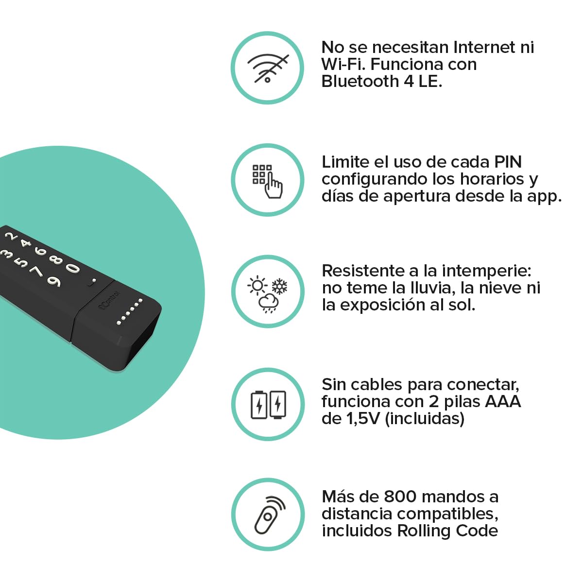 1Control Teclado inteligente inalámbrico para abrir con código PIN para puertas de garaje y basculantes controladas por mando a distancia, inalámbrico y Bluetooth, 2 puertas y 4 pines, fabricado en