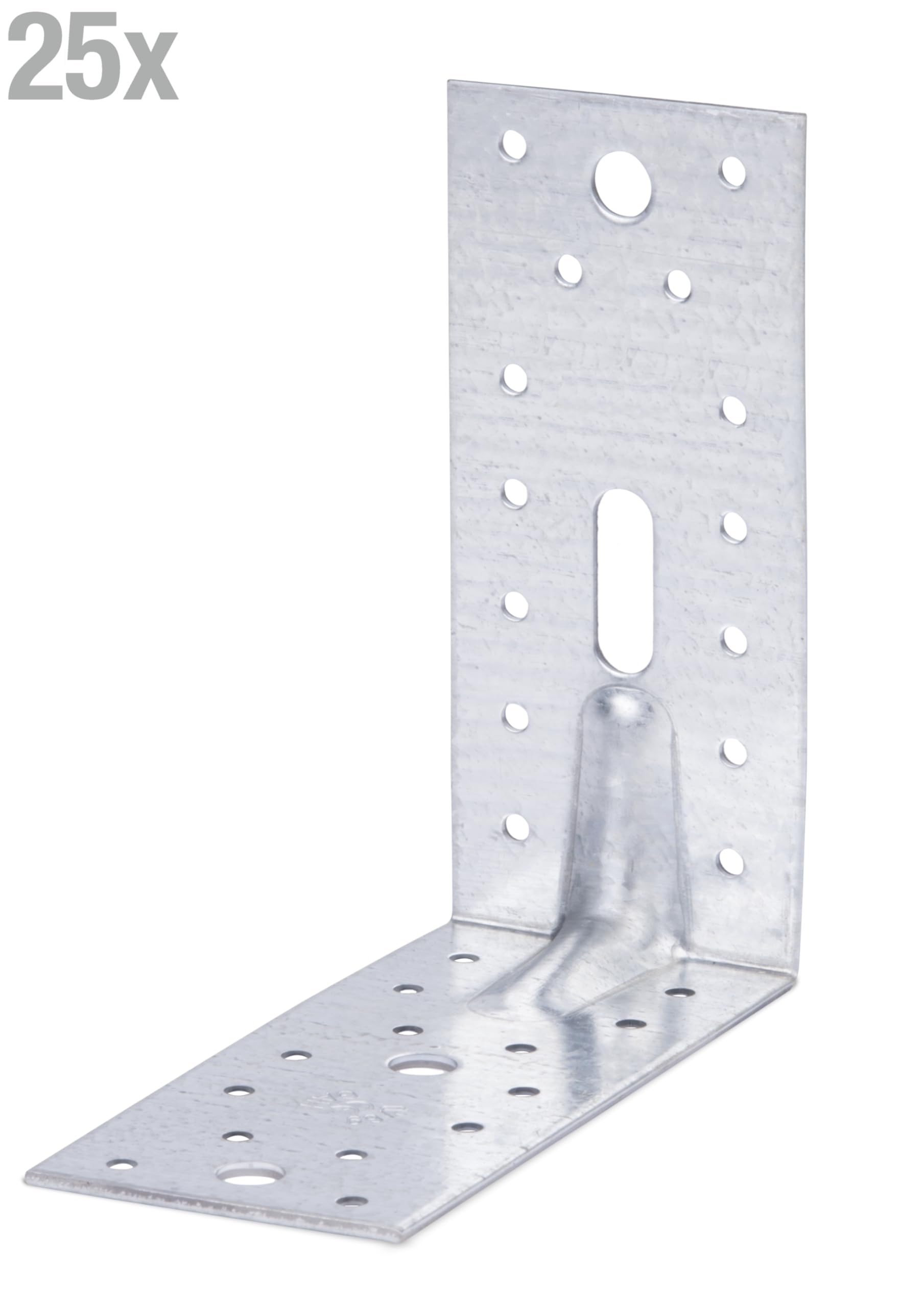 Alberts 867560 Squadretta di giunzione angolare rinforzata con nervatura di rinforzo, zincata con procedimento Sendzimir, 150 x 150 x 65 mm, Set da 25