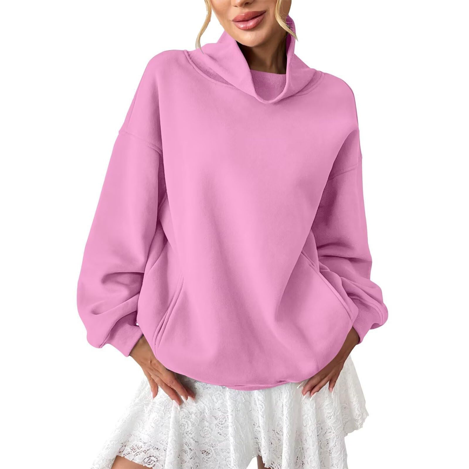 Generico Sudadera sin capucha para mujer cuello alto color liso manga larga