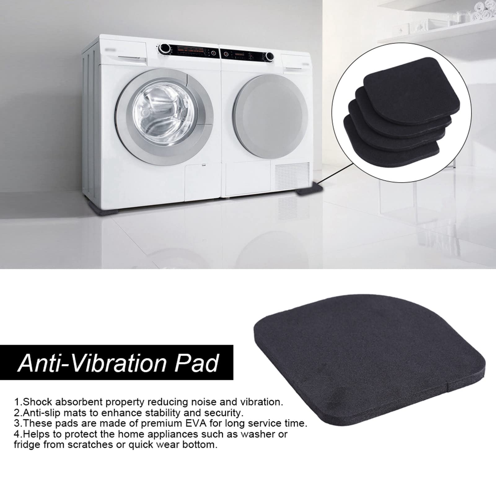 4 Delige Waspads, Universele Anti Trillings Anti Slip Demping Eva