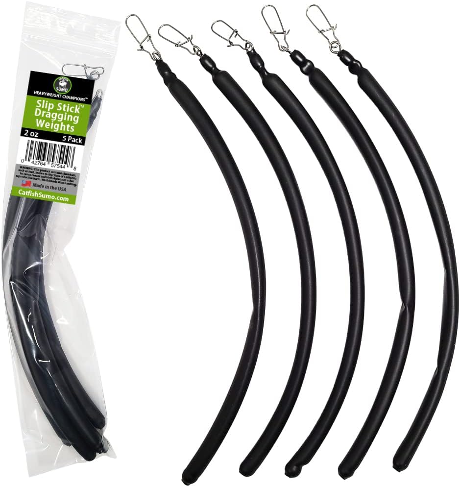 Slip Stick Dragging Weights, No-Snag Sinkers for Dragging, Trolling, Drift, Bottom Bouncing. Curved Flexible Trolling Lead (2oz, 5-Pack)