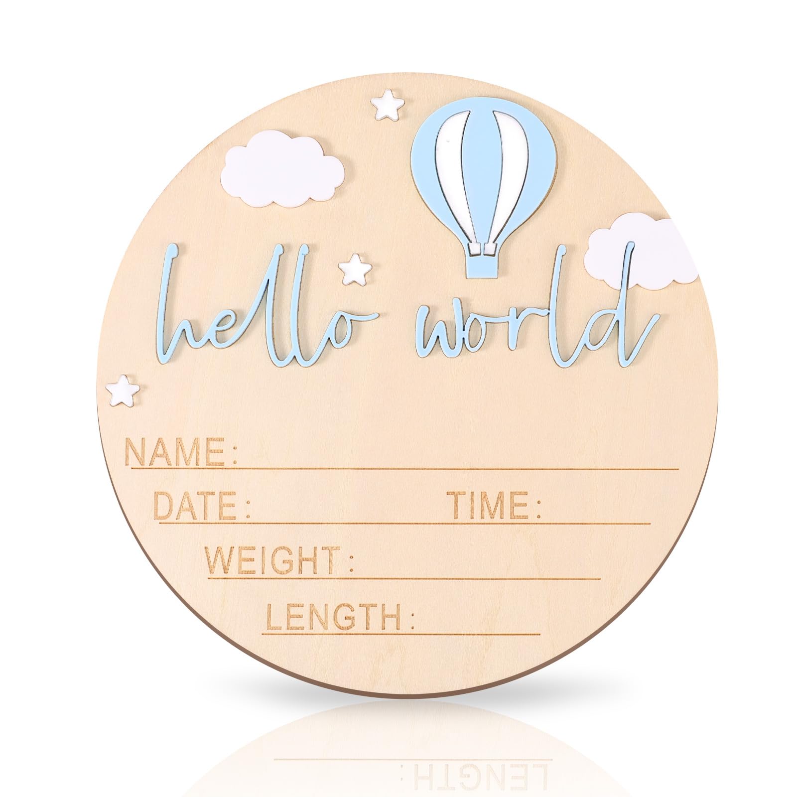 lasuroa Wooden Baby Announcement Sign, 5.9 Inch Hello World Newborn Name Sign for Boy or Girl Birth Announcement Name Board for Hospital Nursery Decor Baby Shower Photo Prop