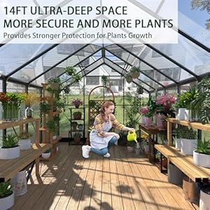 Polycarbonate greenhouses 8×14 ft green houses for outside with 4 adjustable roof vents walk in aluminum frame greenhouse for outdoor8x14ft  urban country home decor