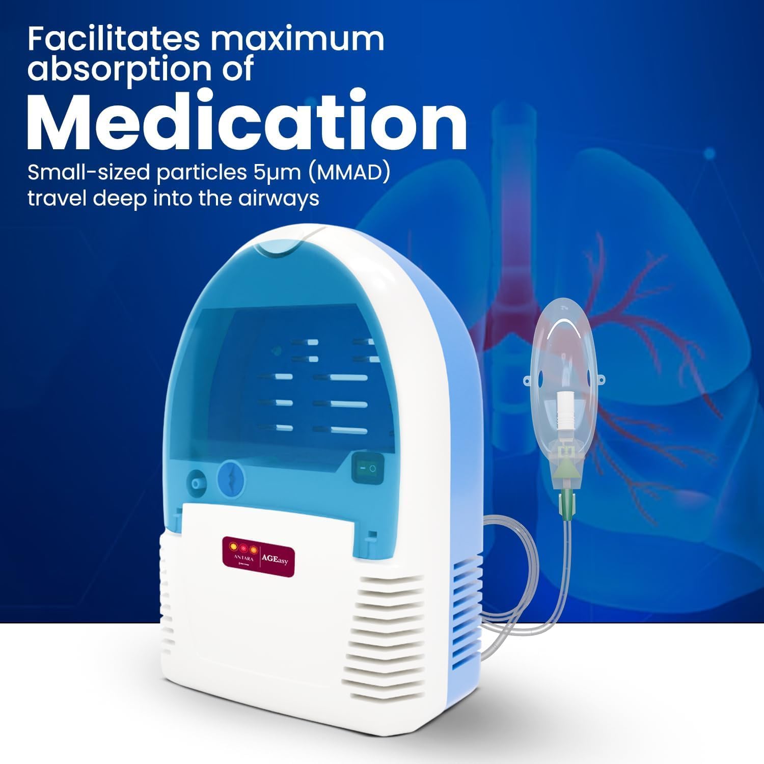 AGEasy (Max Group) Nebulizing Machine | Inhaler Machine with Storage Compartment | Nebuliser Machine for Kids & Adults | Steam Machine for Cold & Cough with 2 Masks, 1 Mouthpiece & 5 Filters 4