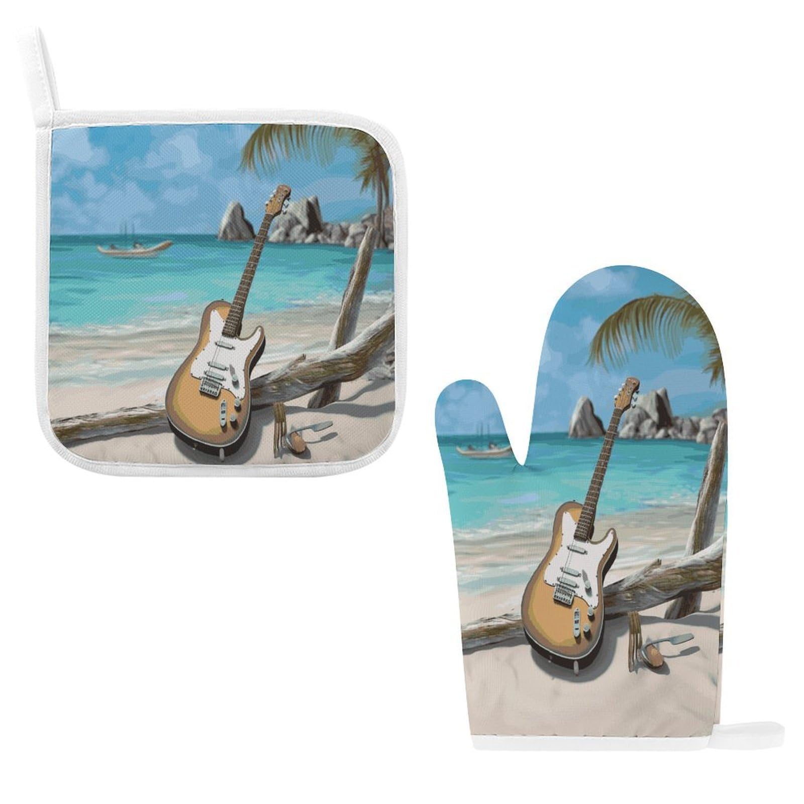 Btcowzrv Style Guitar On The Beach Oven Mitts And Pot Holders 2Pcs Set