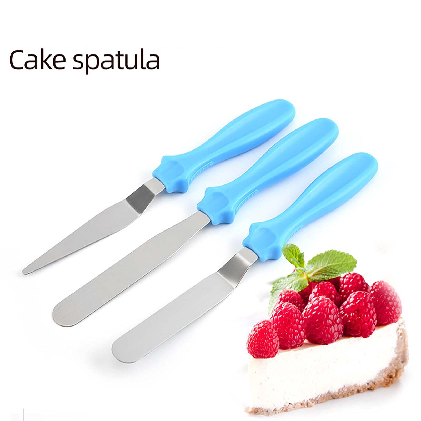 3 Stück Spachtel Winkelpalette Set für Torte Edelstahl Streichpaletten Streichmesser Tortenmesser Gerade Spatel Spatula Set für Fondant Torte Kuchen Backen Kuchen Dekorieren（Blau）