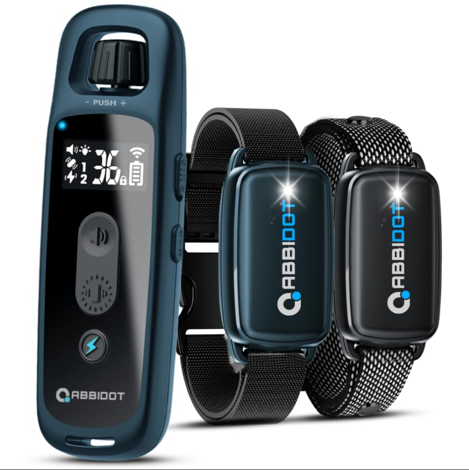 ABBIDOT Collier de Dressage pour Chien - Veilleuse et 4 Modes de Dressage, Bip, Vibration et Stimulation, IPX7 étanche Rechargeable Collier Electrique 2...