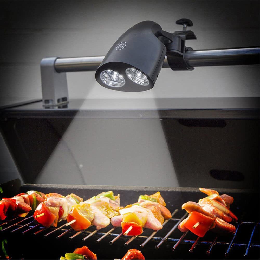 Luz LED para parrilla de barbacoa, rotación de 180°/360°, 10 luces LED superbrillantes, resistente al calor, impermeable, 100 lm, montaje en mango, control táctil sensible a la luz