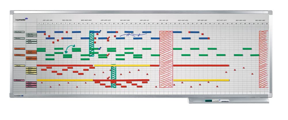Legamaster 7-404200 Professional Jahresplaner im Ganzjahresformat, emailliertes, leichtes Whiteboard bedruckt mit Kalenderraster, 75 x 150 cm