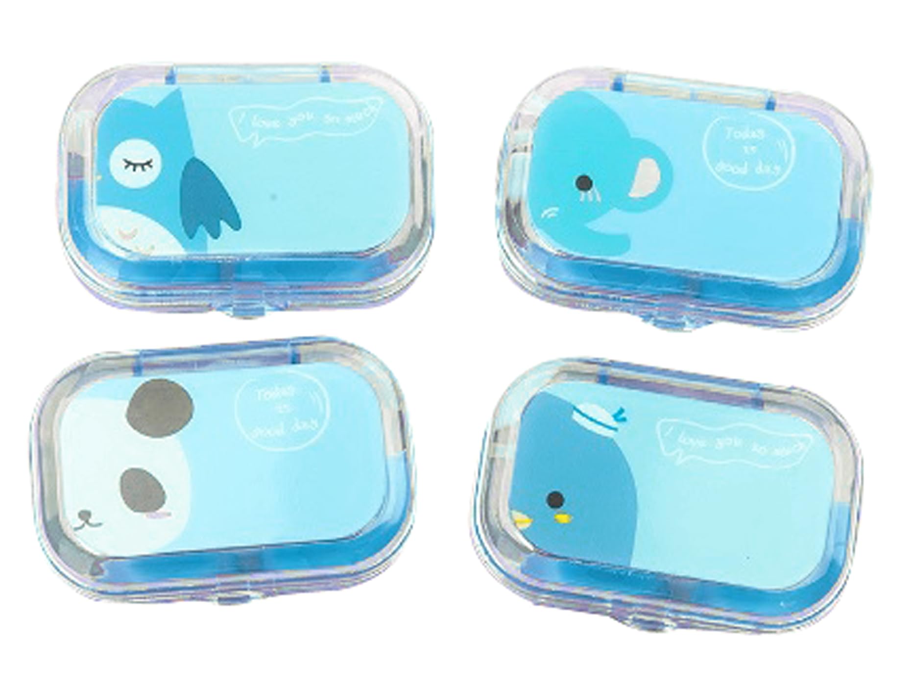 Pack of 1 Mini Travel Contact Lens Case Box Mini Cartoon Rectangle Plastic Contact Lens Hard Case Easy Carry Mirror Container Holder (Print May Vary) (Blue)-image-3