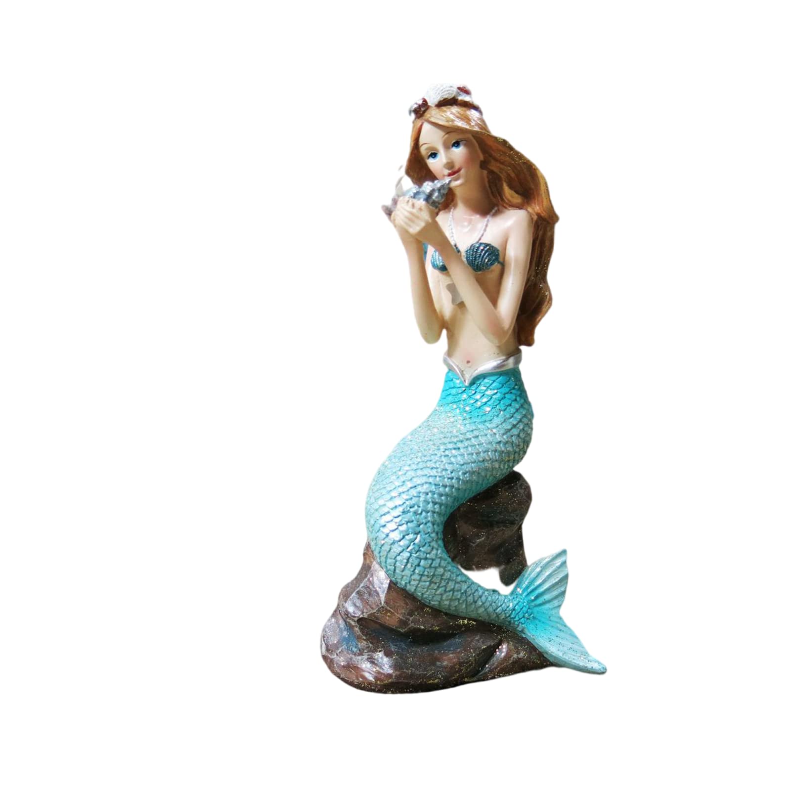 Glistenovelty Mermaid Statue Bathroom Decor, Mermaid Gifts for Girls Resin Mediterranean Princess Daughter of The Sea Statue Ornament Figurines Sculpture (Hold a Conch, Large)