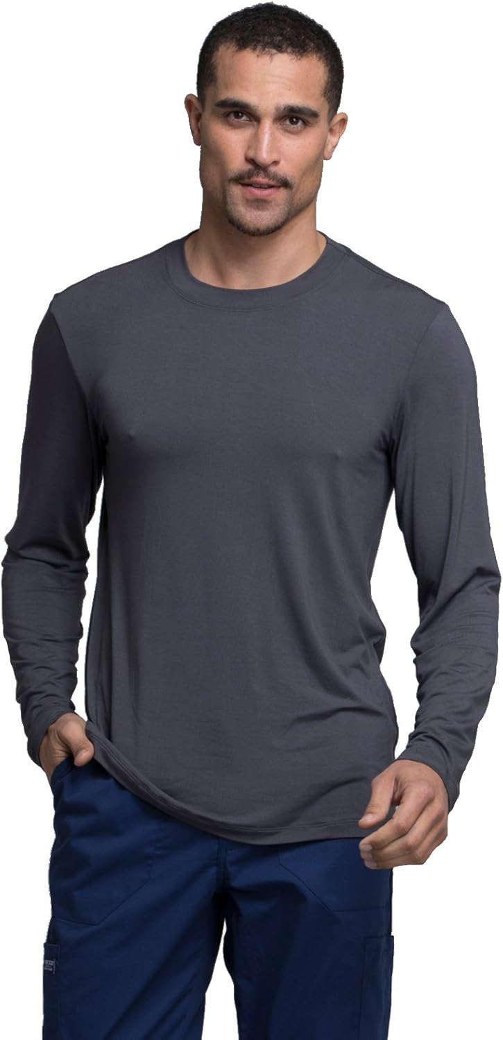 Cherokee Scrubs Men’s Long Sleeve Underscrub Knit Tee,Crew Neck, Stretch Durable Layering Shirt for Medical Uniforms - WW700