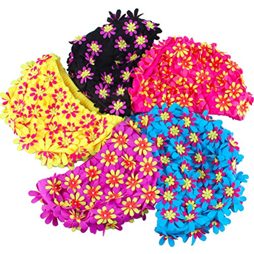 Touca de natação Vosarea – Touca de natação feminina adulto floral com design de flor em 3D com péro