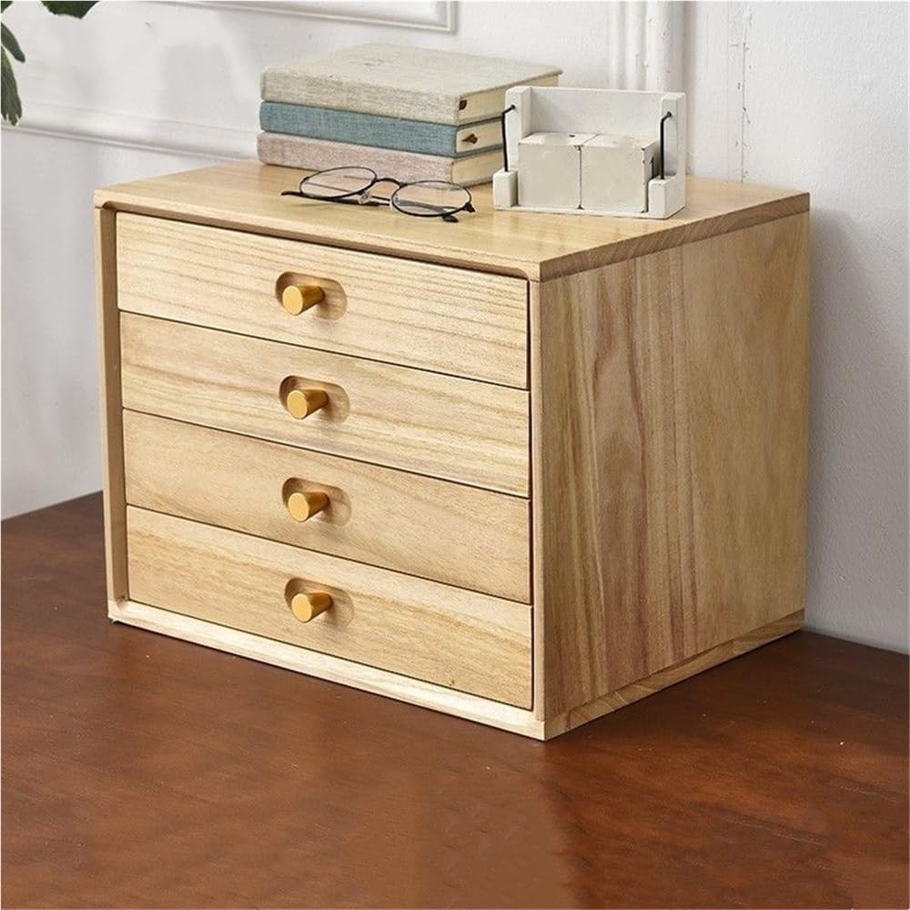 Scatola Portaoggetti da Scrivania in Legno Massello di Noce Chiaro, Schedario A più Livelli per Lorganizzazione di Ufficio E Casa, Elegante, di Medie Dimensioni Natural Large