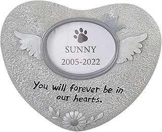 Gralara Lápide de Animal de Estimação, Lápide de Filhote de Cachorro com Slot para Foto, Lápide de Resina para Cães para Jardim de Quintal,