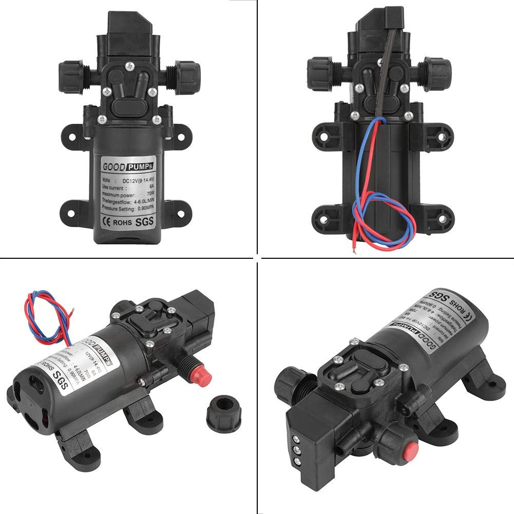 DC 12V Pompa Autoadescante, 70W 0.9Mpa 6L/Min Pompa Acqua Ad Alta Pressione Pompas Autoadescante A Membrana Ad Alta Pressione Ad Acqua Per Roulotte/RV/Camper/Barche/Giardino
