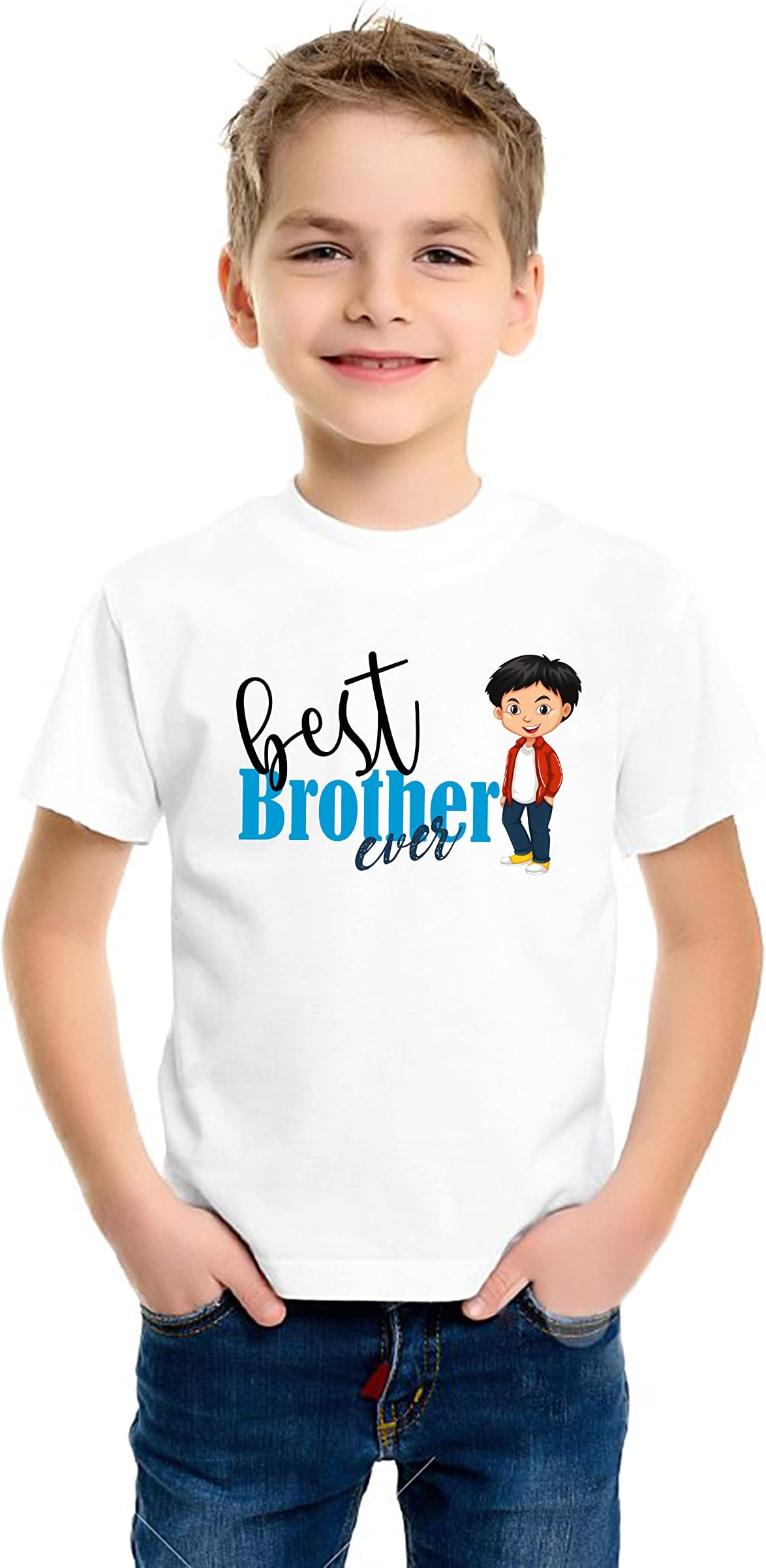 ADT Photo GiftsBest Sister Ever and Brother Cartoon Font White Tshirts Kid Boy Size