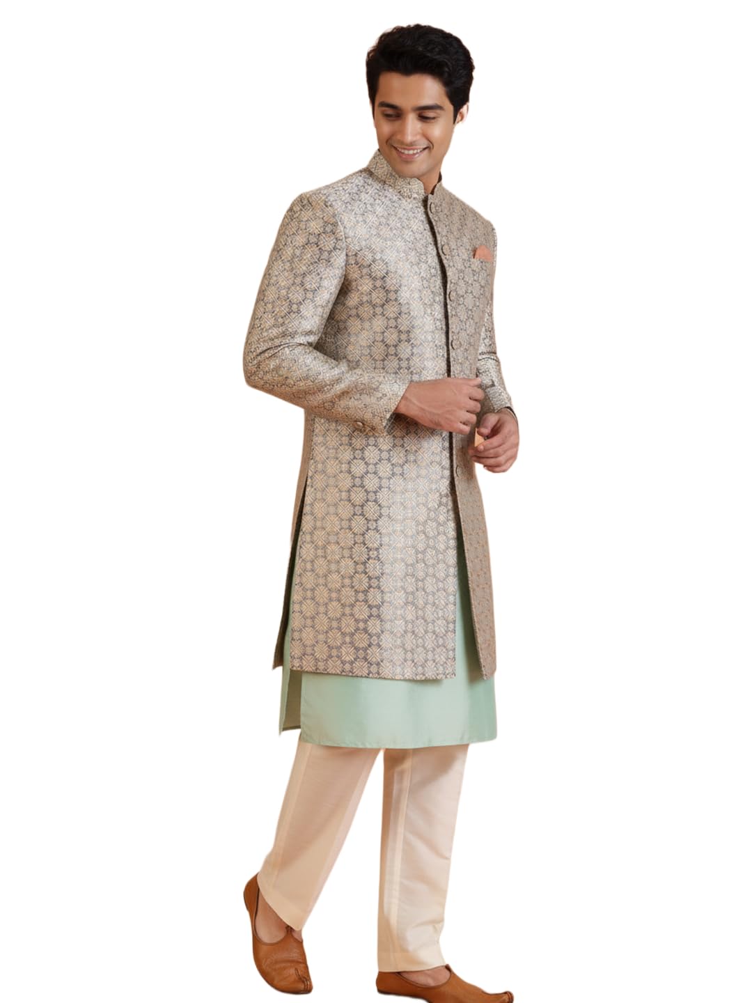 kisah Men’s Kurta Sherwani Trouser Set – Textured Silk Blend Traditional Outfit for Men - Festive & Wedding Ethnic Wear - Elegant & Comfortable-picture-34