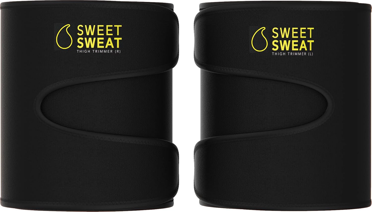 Sweet Sweat Thigh Trimmers for Men & Women by Sports Research | Increases Sweat & Activity to the Thighs during Exercise (Yellow Logo, Medium)