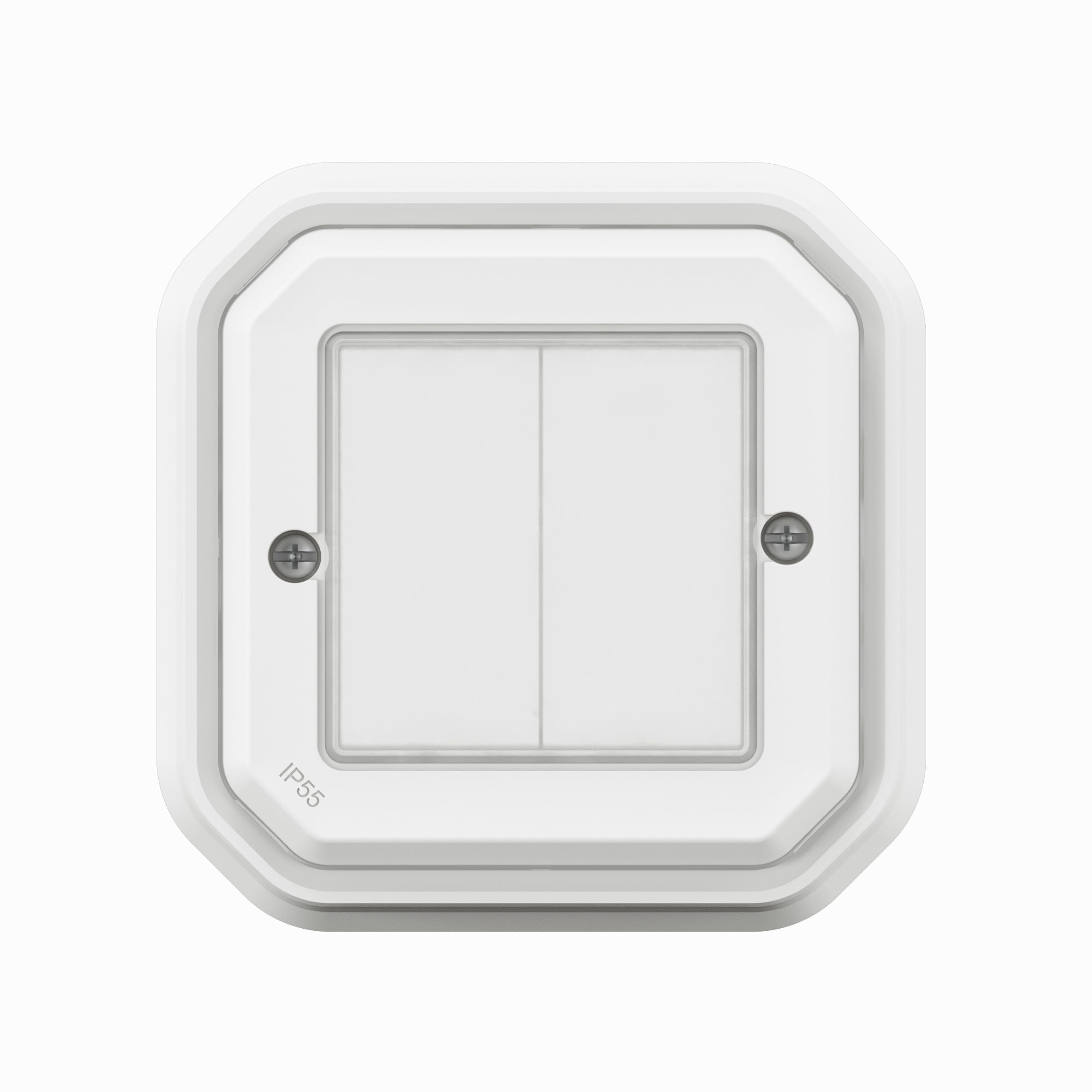 LEGRAND, Plexo New Feuchtraum-Connected-Smart-Home-Doppelschalter, Wandsender, Aufputz-Schalter, An-Aus, batteryless technology, Home+Control-App, IP55 - IK07 wasser- und stoßfest, Weiß, 069835L