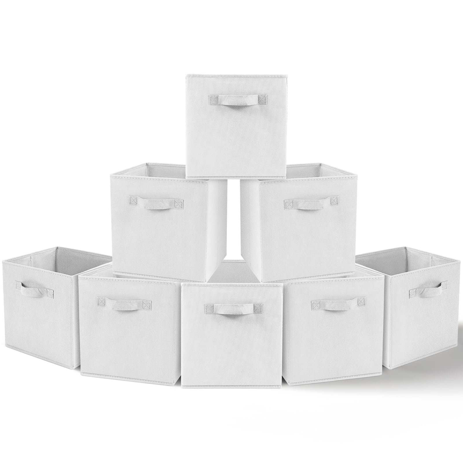 Amazing Tour 8 PCS Cube Storage Boxes 27x27x27 Foldable Fabric with Handles Collapsible for Home Office Nursery Organiser - Clothes Basket Containers, White — image 1
