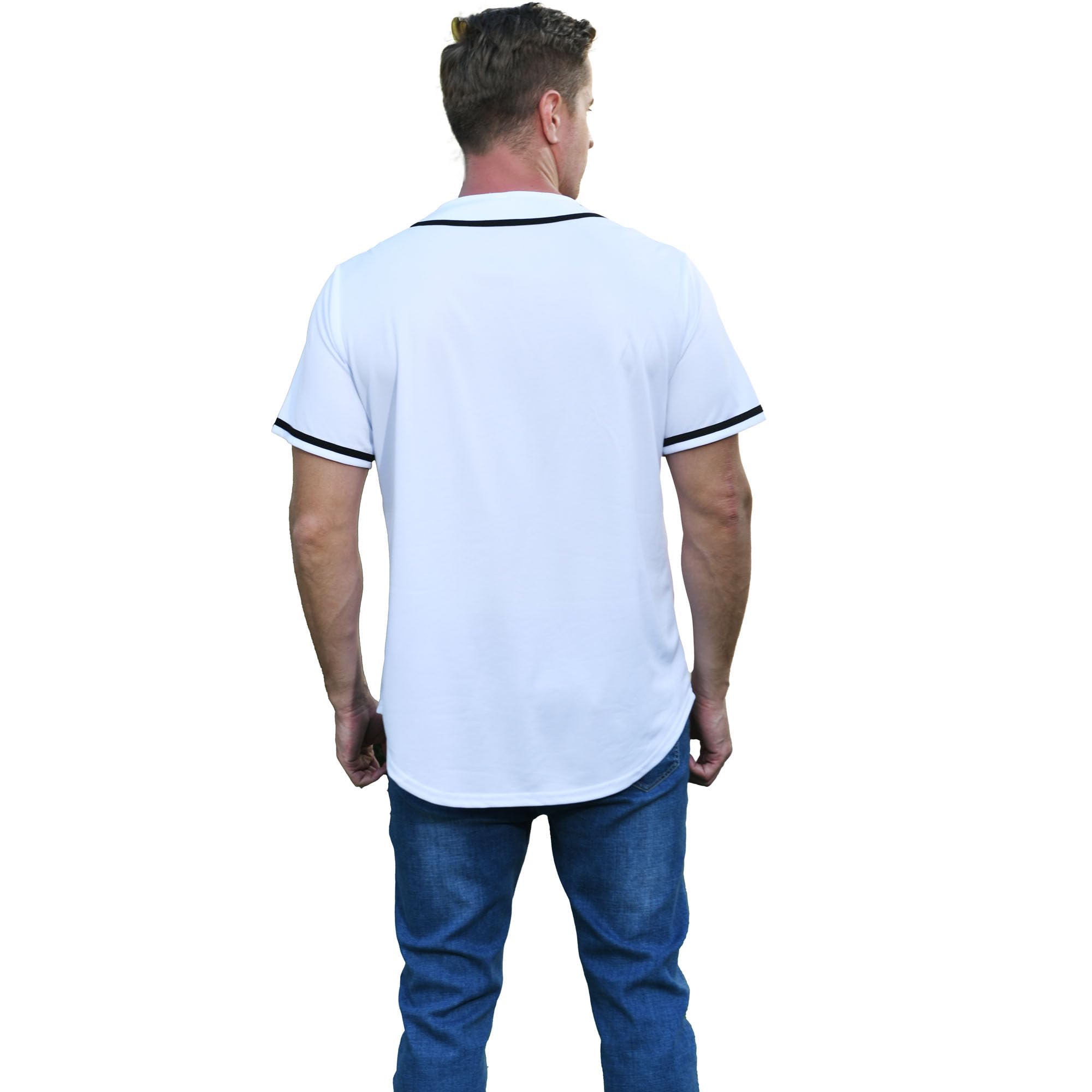 Mens Baseball Jersey Letter Printing Sport Softball Shirt Short Sleeve Button Up Cardigan Tee V-Neck S-XXL (Small,White-C)